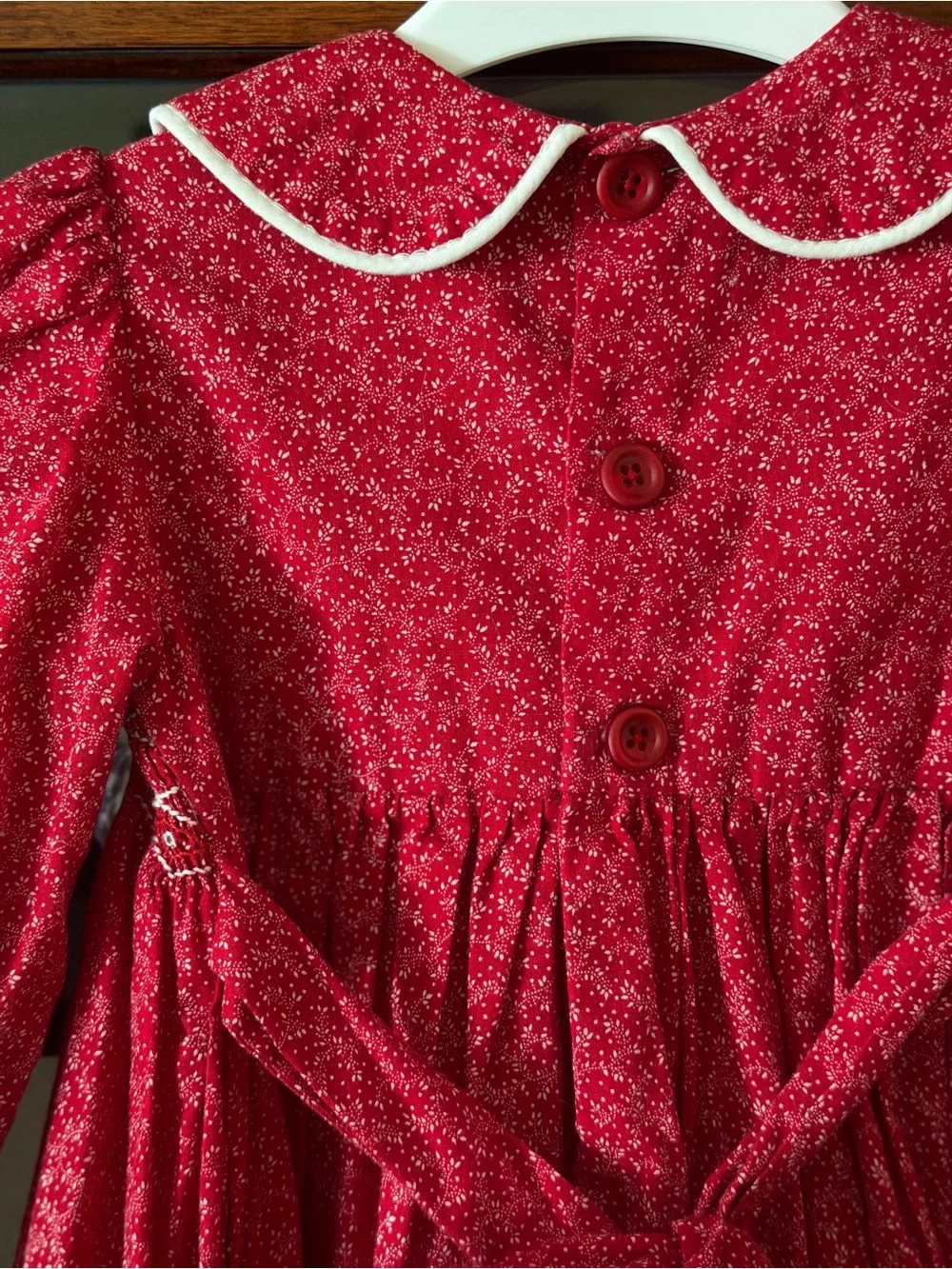 Handmade Red Smocked Peter Pan Collar Girls Dress